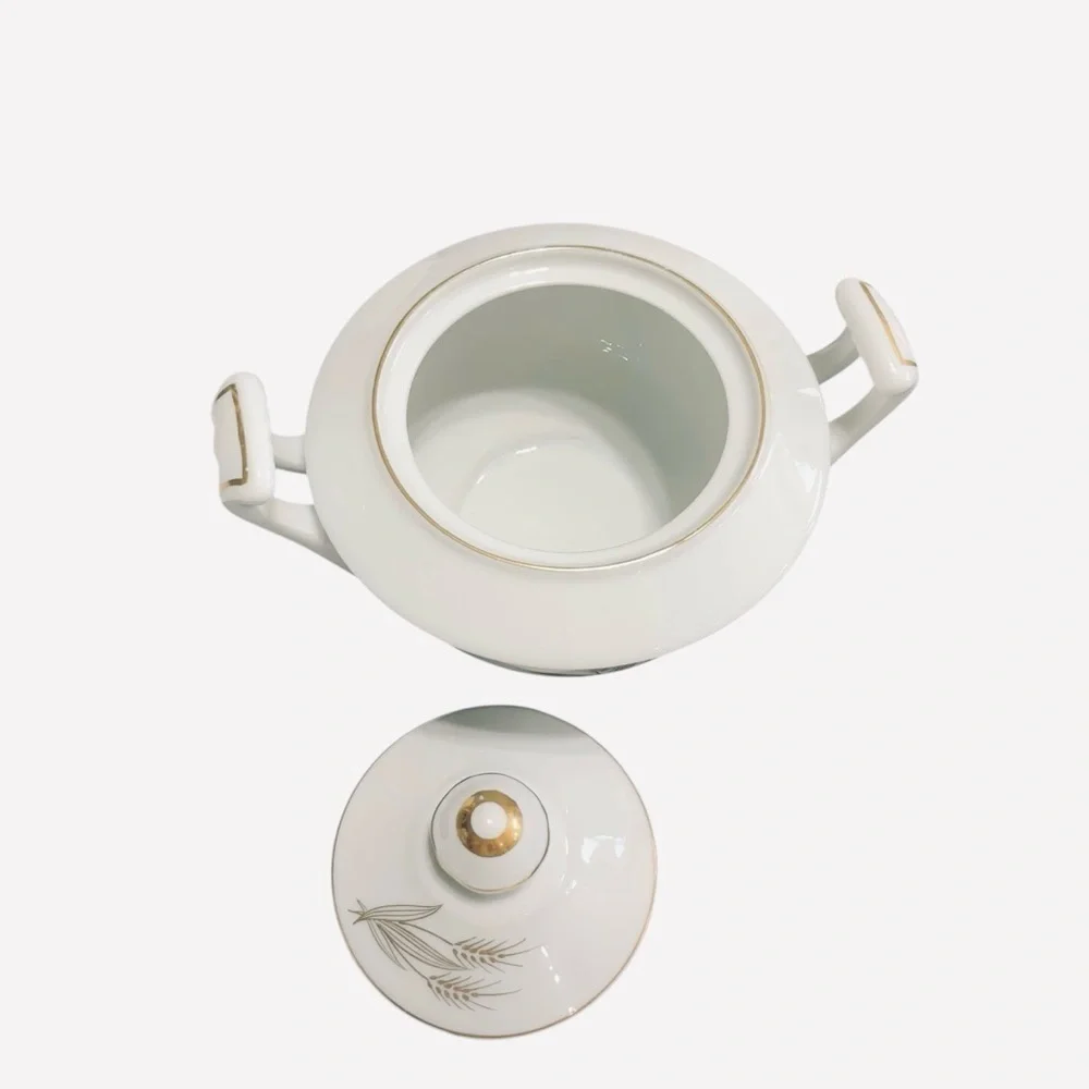 VTG Hakusan China Japan Tea Set Teapot 6 Snack Plates Gold Wheat Bone China 9675